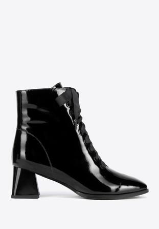 Patent leather lace up boots, black, 95-D-510-1-36, Photo 1