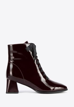 Patent leather lace up boots, burgundy, 95-D-510-3-38, Photo 1