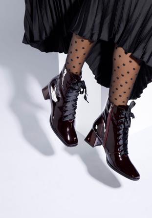 Patent leather lace up boots, burgundy, 95-D-510-3-36, Photo 1