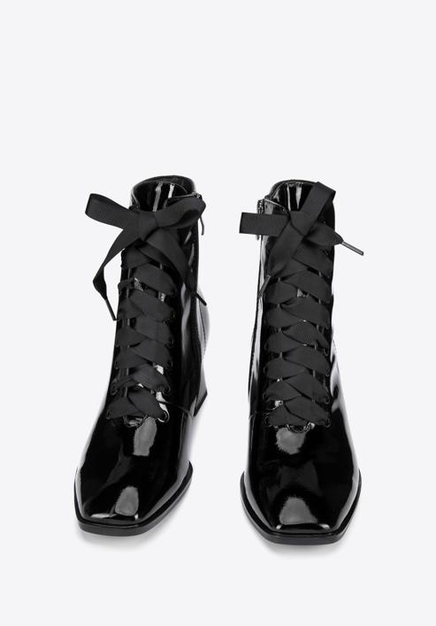 Patent leather lace up boots, black, 95-D-510-3-39, Photo 2