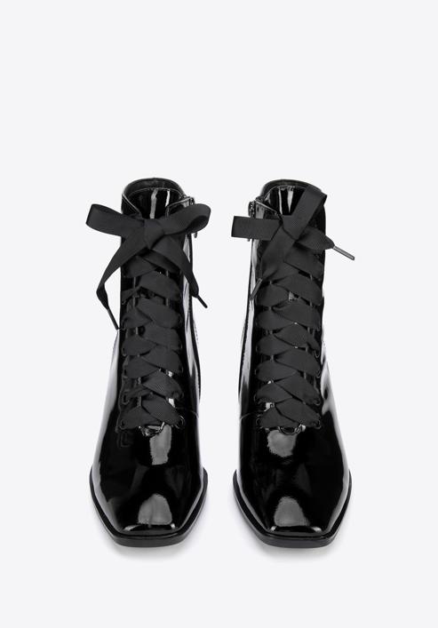 Patent leather lace up boots, black, 95-D-510-3-38, Photo 3