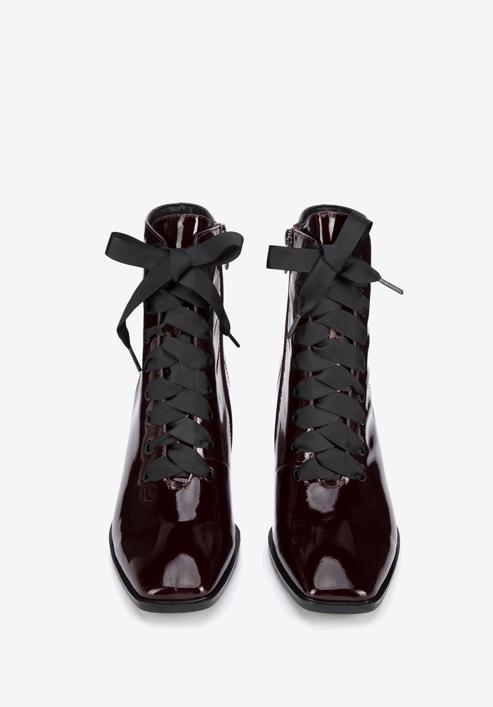 Patent leather lace up boots, burgundy, 95-D-510-1-36, Photo 3