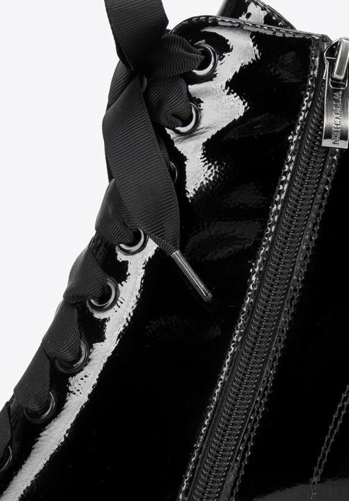 Patent leather lace up boots, black, 95-D-510-3-38, Photo 7