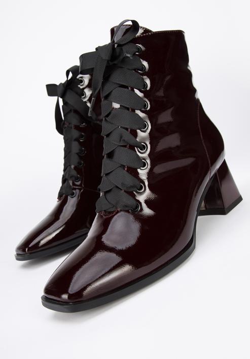 Patent leather lace up boots, burgundy, 95-D-510-1-36, Photo 8