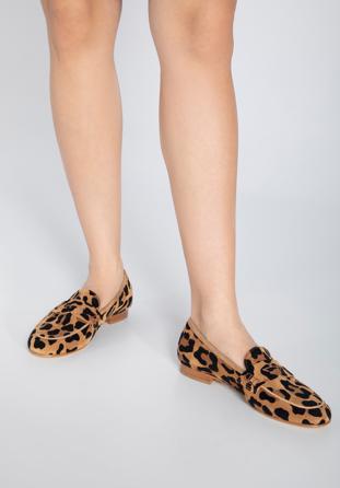 Women's leopard print suede moccasins, brown-black, 98-D-101-1-38, Photo 1