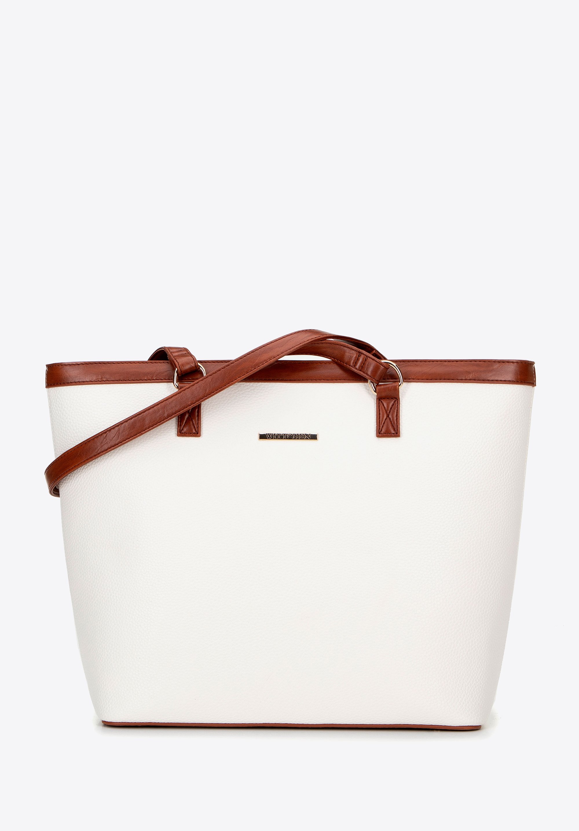 Women's large faux leather shopper bag, white-brown, 100-4Y-006-0, Photo 1