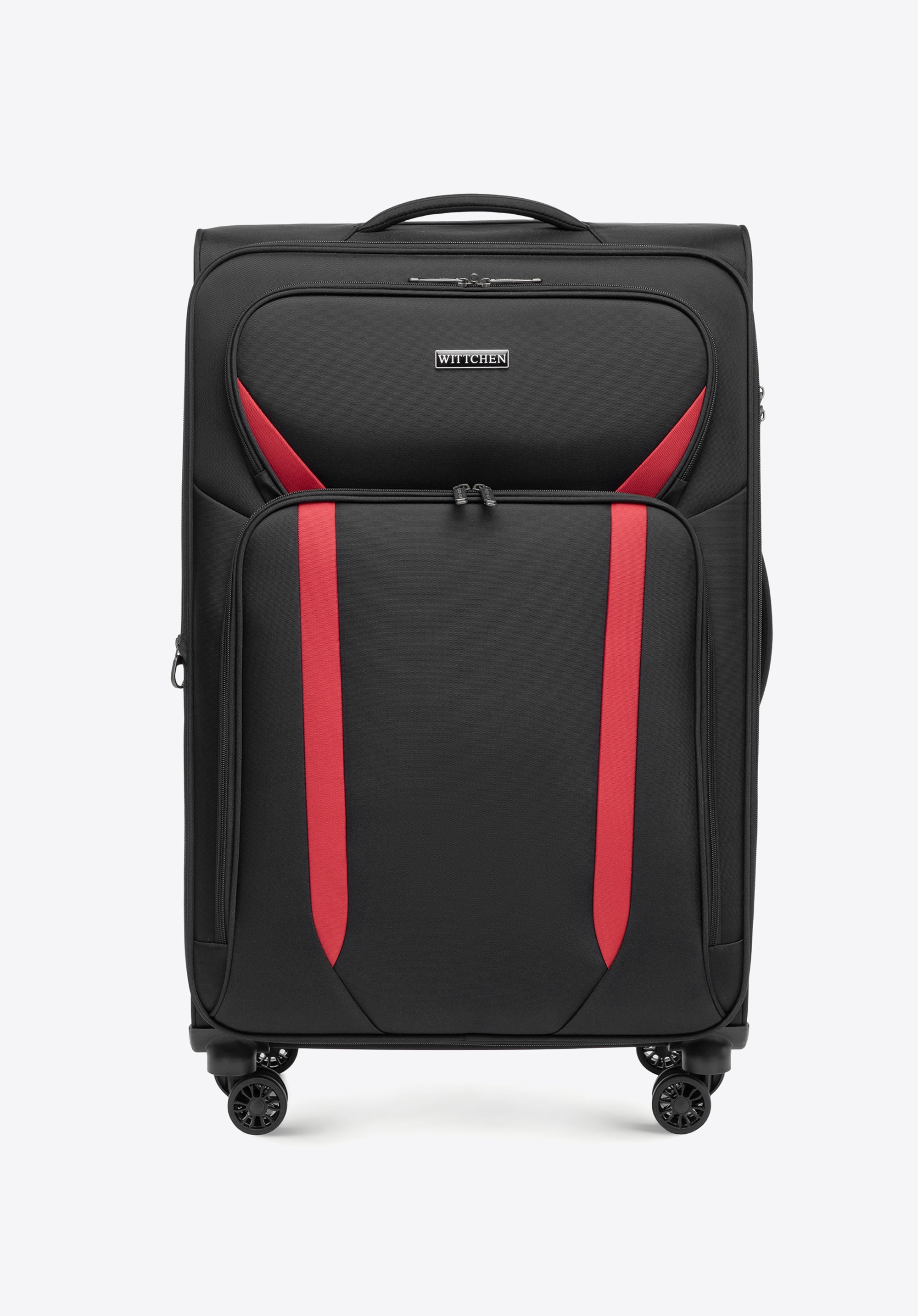 Duża walizka miękka dwukolorowa, czarno-czerwony, 56-3S-183-11, Zdjęcie 1