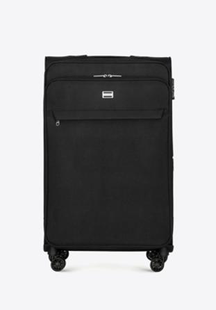 Duża walizka miękka jednokolorowa, czarny, 56-3S-653-1, Zdjęcie 1