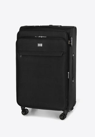 Duża walizka miękka jednokolorowa, czarny, 56-3S-653-1, Zdjęcie 1