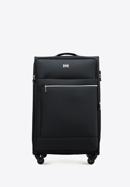 Duża walizka miękka z błyszczącym suwakiem z przodu, czarny, 56-3S-853-80, Zdjęcie 1