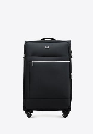 Duża walizka miękka z błyszczącym suwakiem z przodu czarna