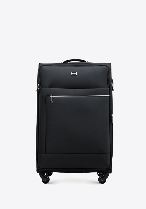 Duża walizka miękka z błyszczącym suwakiem z przodu, czarny, 56-3S-853-86, Zdjęcie 1
