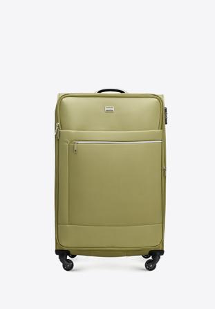 Duża walizka miękka z błyszczącym suwakiem z przodu zielona