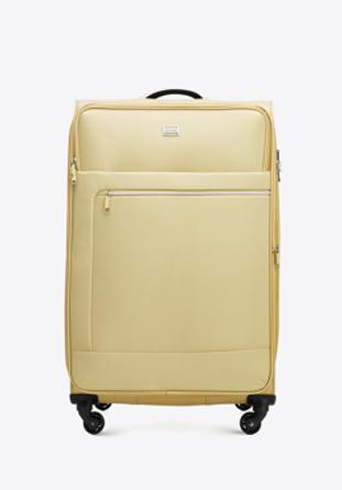 Duża walizka miękka z błyszczącym suwakiem z przodu, beżowy, 56-3S-853-86, Zdjęcie 1