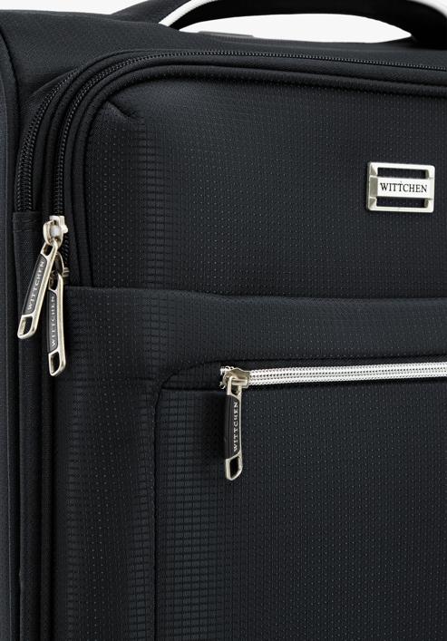 Duża walizka miękka z błyszczącym suwakiem z przodu, czarny, 56-3S-853-80, Zdjęcie 10