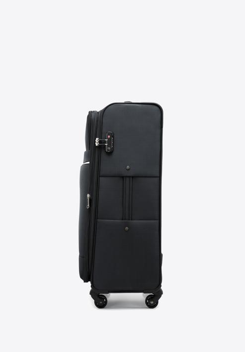 Duża walizka miękka z błyszczącym suwakiem z przodu, czarny, 56-3S-853-80, Zdjęcie 2
