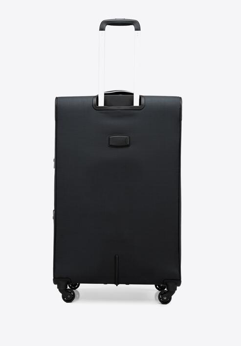 Duża walizka miękka z błyszczącym suwakiem z przodu, czarny, 56-3S-853-80, Zdjęcie 3