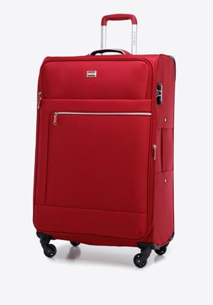 Duża walizka miękka z błyszczącym suwakiem z przodu czerwona