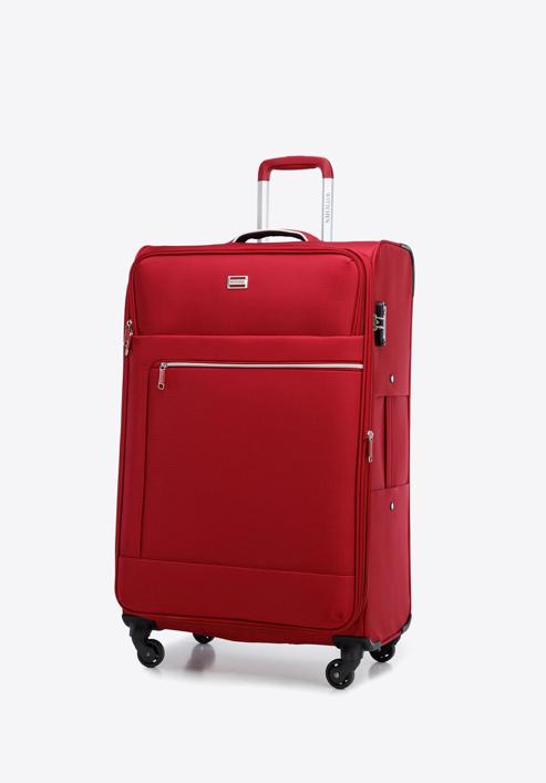 Duża walizka miękka z błyszczącym suwakiem z przodu, czerwony, 56-3S-853-86, Zdjęcie 4