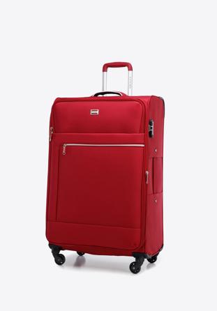 Duża walizka miękka z błyszczącym suwakiem z przodu czerwona