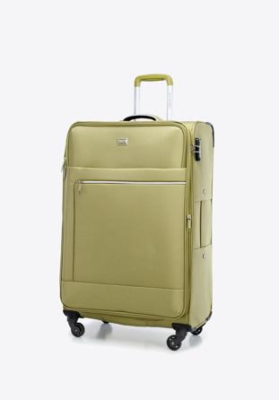 Duża walizka miękka z błyszczącym suwakiem z przodu zielona