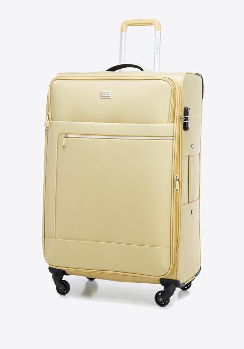 Duża walizka miękka z błyszczącym suwakiem z przodu, beżowy, 56-3S-853-80, Zdjęcie 4