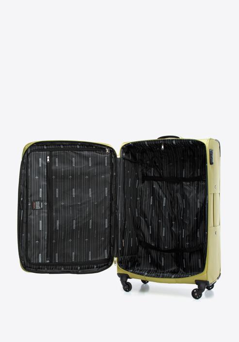 Duża walizka miękka z błyszczącym suwakiem z przodu, zielony, 56-3S-853-90, Zdjęcie 5