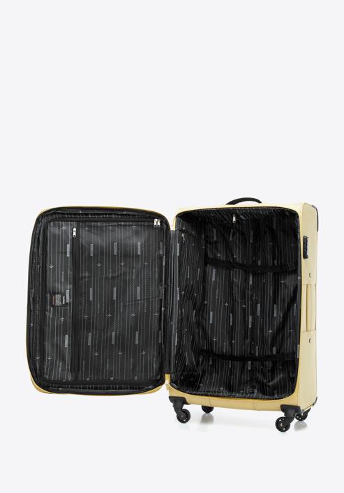 Duża walizka miękka z błyszczącym suwakiem z przodu, beżowy, 56-3S-853-86, Zdjęcie 5