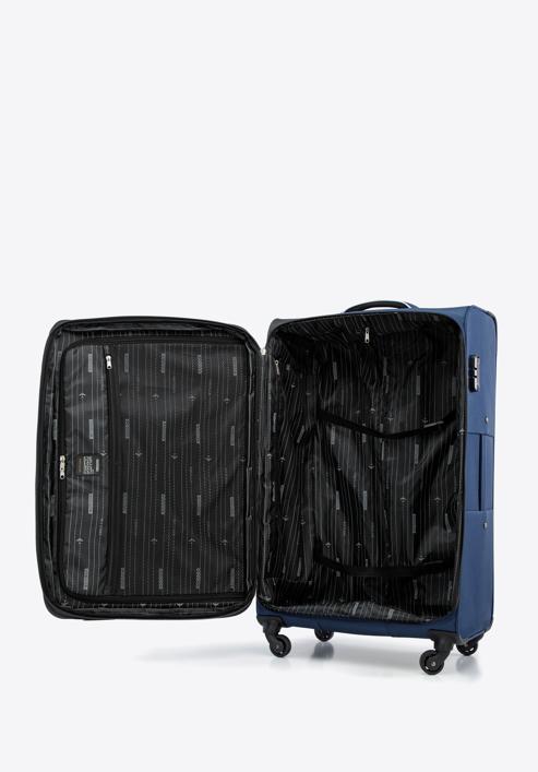 Duża walizka miękka z błyszczącym suwakiem z przodu, granatowy, 56-3S-853-90, Zdjęcie 5