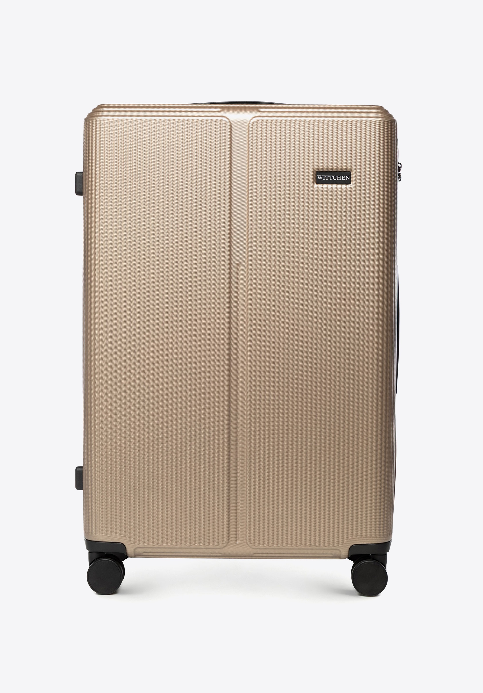 Duża walizka z ABS-u w drobne paski, złoty, 56-3A-603-86, Zdjęcie 1