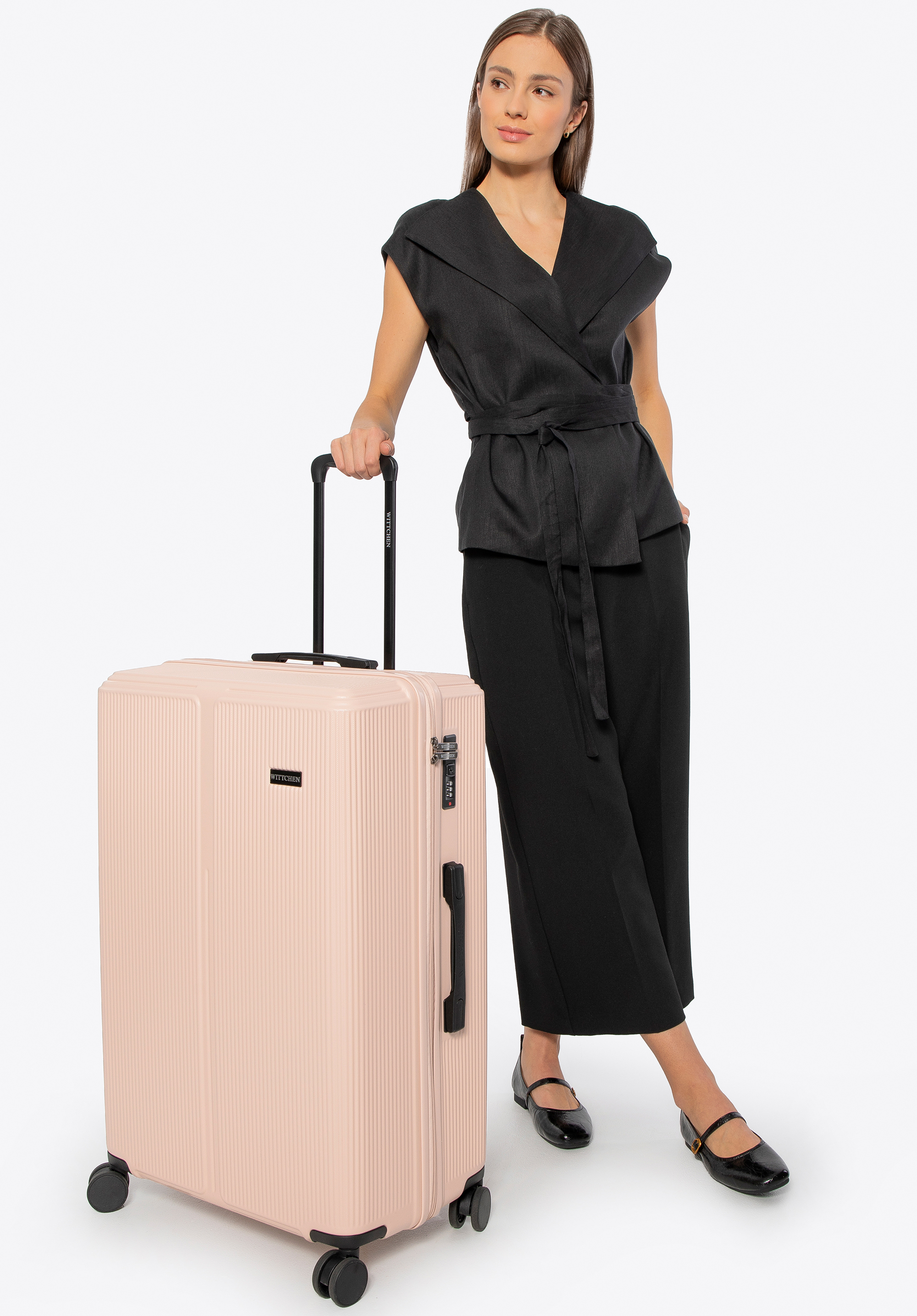 Large striped ABS suitcase, powder pink, 56-3A-603-34P, Photo 1