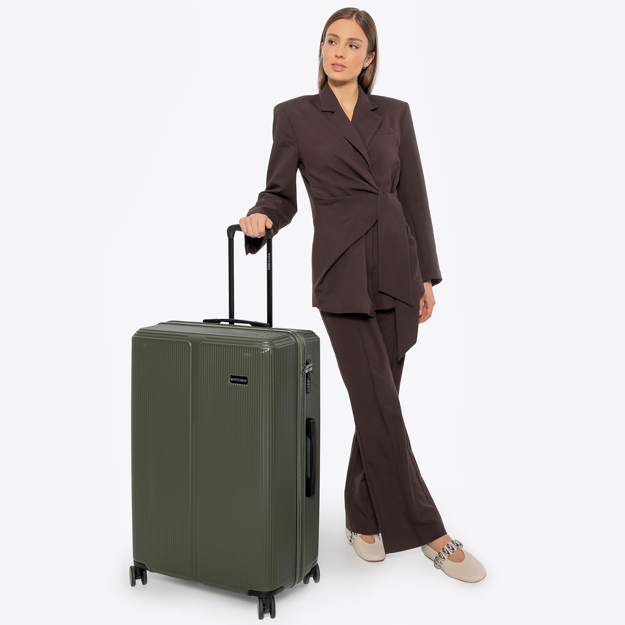 Veľký kufor z ABS s jemnými khaki pruhmi 56-3A-603-85, Vyberte variant khaki