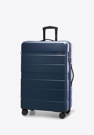Duża walizka z ABS-u w poziome pasy, granatowy, 56-3A-103-90, Zdjęcie 1