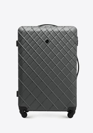 Duża walizka z ABS-u w ukośną kratkę, stalowo-czarny, 56-3A-553-11, Zdjęcie 1