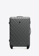 Duża walizka z ABS-u w ukośną kratkę, stalowo-czarny, 56-3A-553-31, Zdjęcie 1