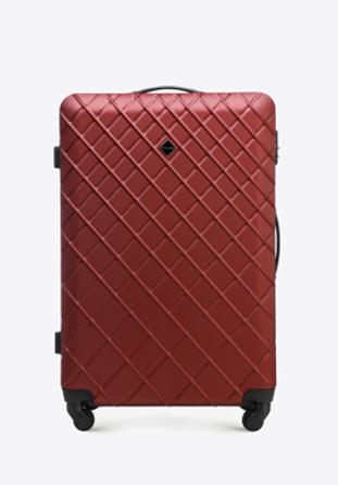 Duża walizka z ABS-u w ukośną kratkę, bordowy, 56-3A-553-31, Zdjęcie 1