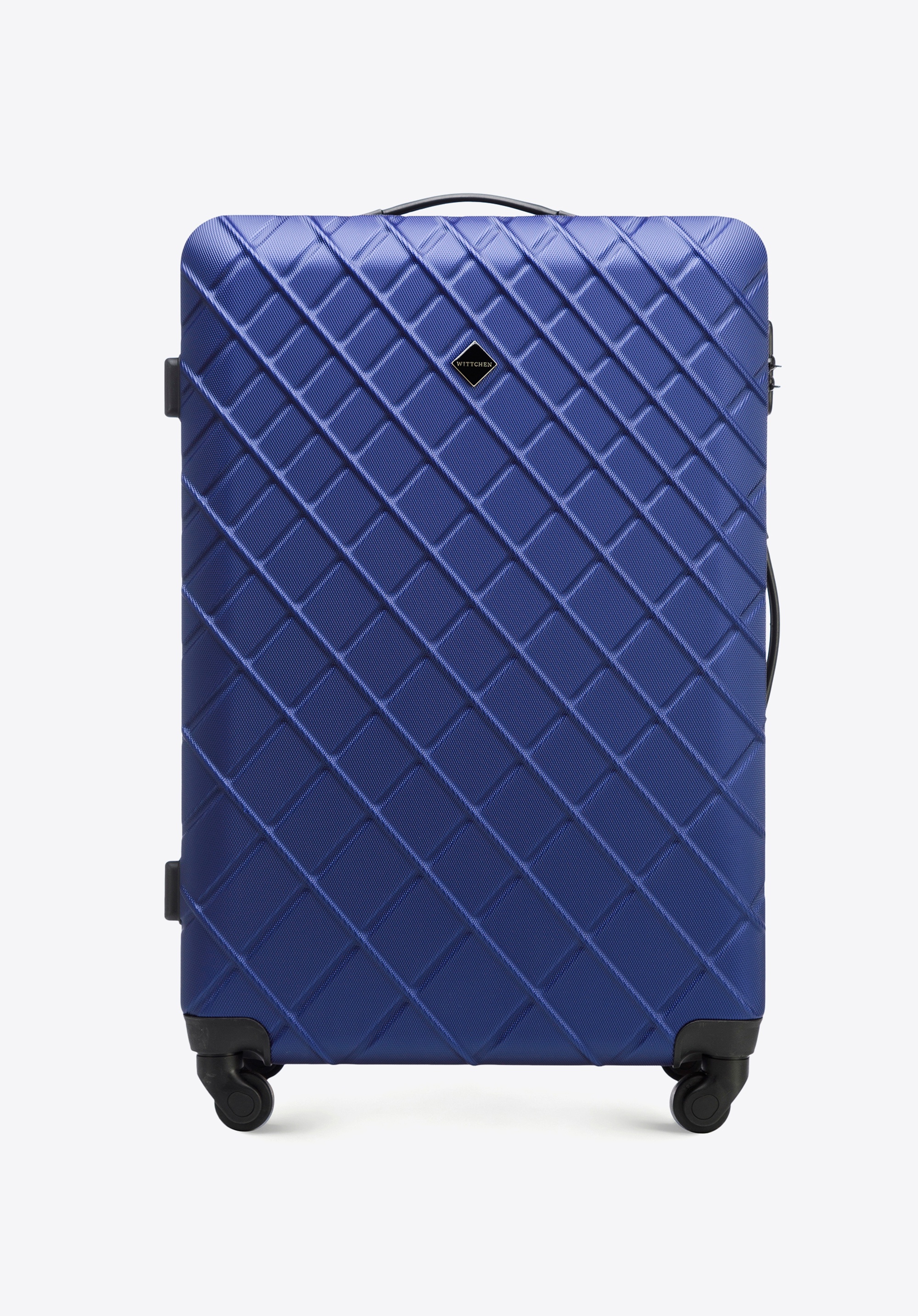 Duża walizka z ABS-u w ukośną kratkę, granatowy, 56-3A-553-91, Zdjęcie 1