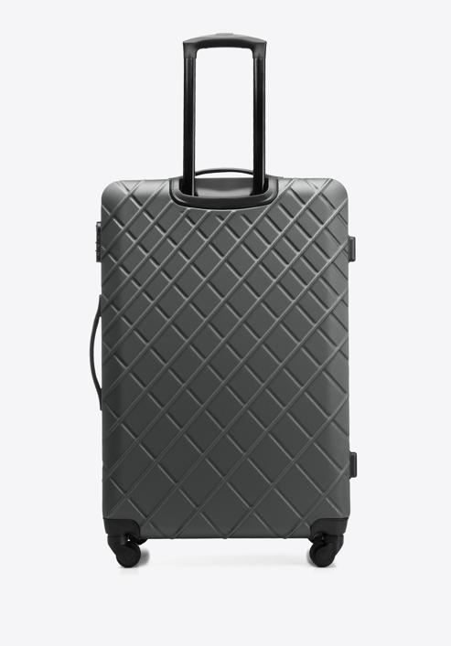 Duża walizka z ABS-u w ukośną kratkę, stalowo-czarny, 56-3A-553-11, Zdjęcie 3