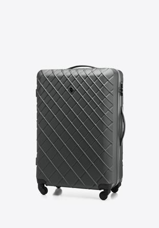Duża walizka z ABS-u w ukośną kratkę, stalowo-czarny, 56-3A-553-11, Zdjęcie 1