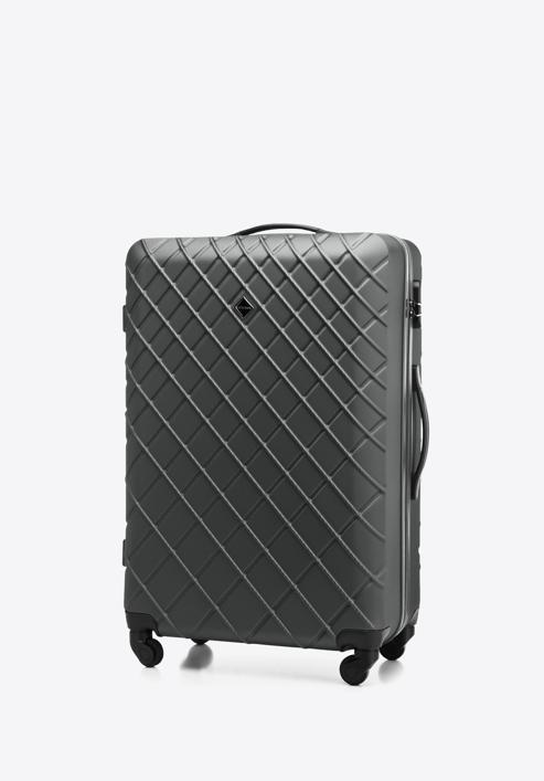 Duża walizka z ABS-u w ukośną kratkę, stalowo-czarny, 56-3A-553-31, Zdjęcie 4