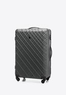 Duża walizka z ABS-u w ukośną kratkę, stalowo-czarny, 56-3A-553-11, Zdjęcie 4