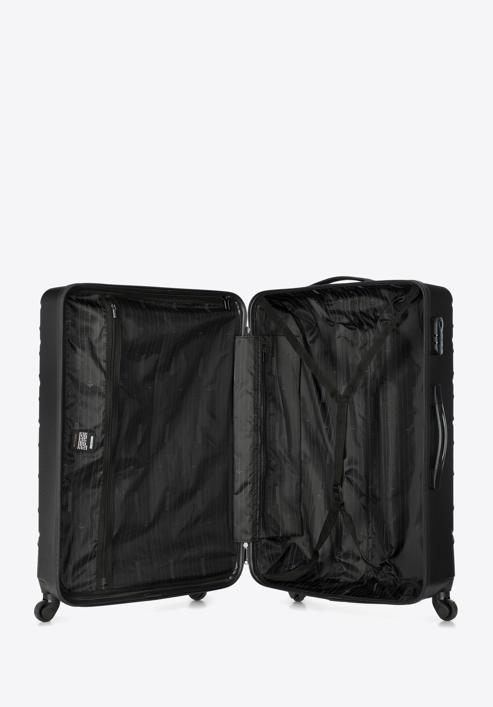 Duża walizka z ABS-u w ukośną kratkę, stalowo-czarny, 56-3A-553-11, Zdjęcie 6