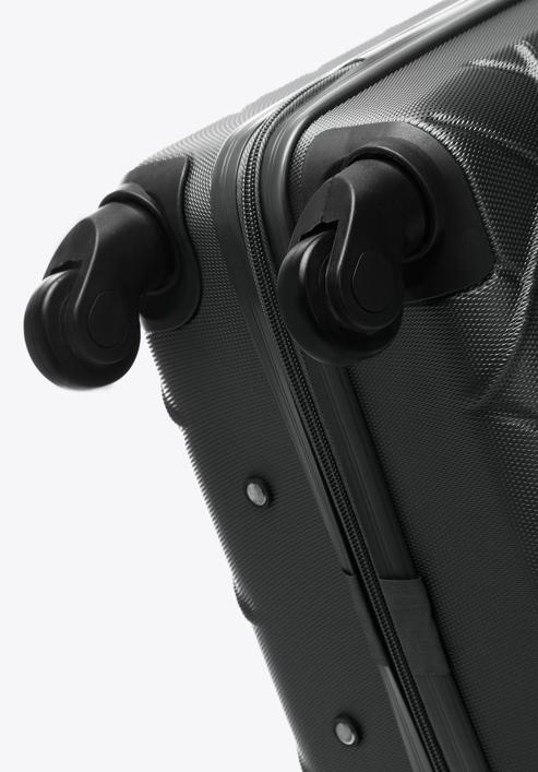 Duża walizka z ABS-u w ukośną kratkę, stalowo-czarny, 56-3A-553-11, Zdjęcie 7