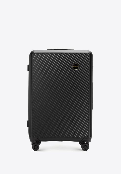 Duża walizka z ABS-u w ukośne paski, czarny, 56-3A-743-10, Zdjęcie 1