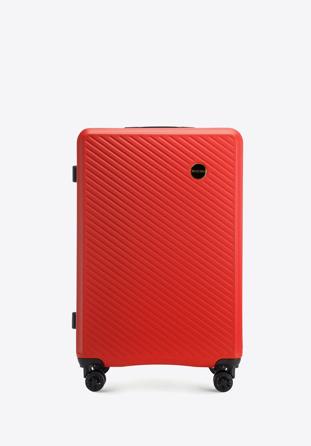 Duża walizka z ABS-u w ukośne paski czerwona
