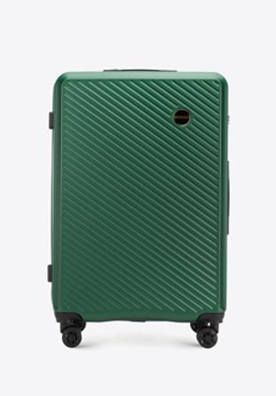 Duża walizka z ABS-u w ukośne paseczki, ciemny zielony, 56-3A-743-85, Zdjęcie 1