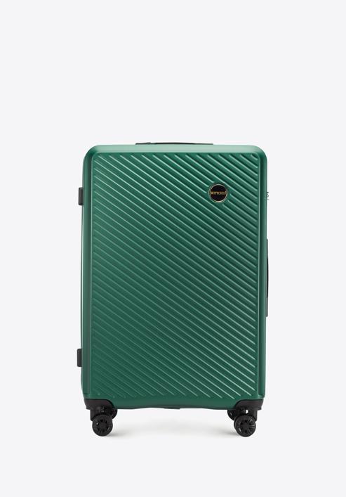 Duża walizka z ABS-u w ukośne paski, ciemny zielony, 56-3A-743-30, Zdjęcie 1