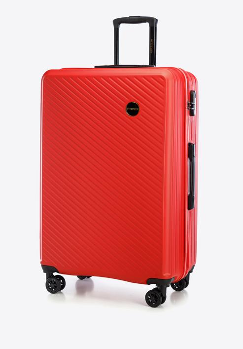 Duża walizka z ABS-u w ukośne paski, czerwony, 56-3A-743-80, Zdjęcie 4
