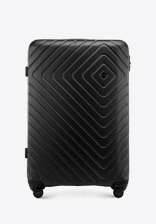 Duża walizka z ABS-u z geometrycznym tłoczeniem, czarny, 56-3A-753-10, Zdjęcie 1