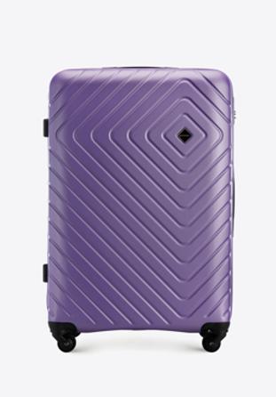 Duża walizka z ABS-u z geometrycznym tłoczeniem, fioletowy, 56-3A-753-25, Zdjęcie 1